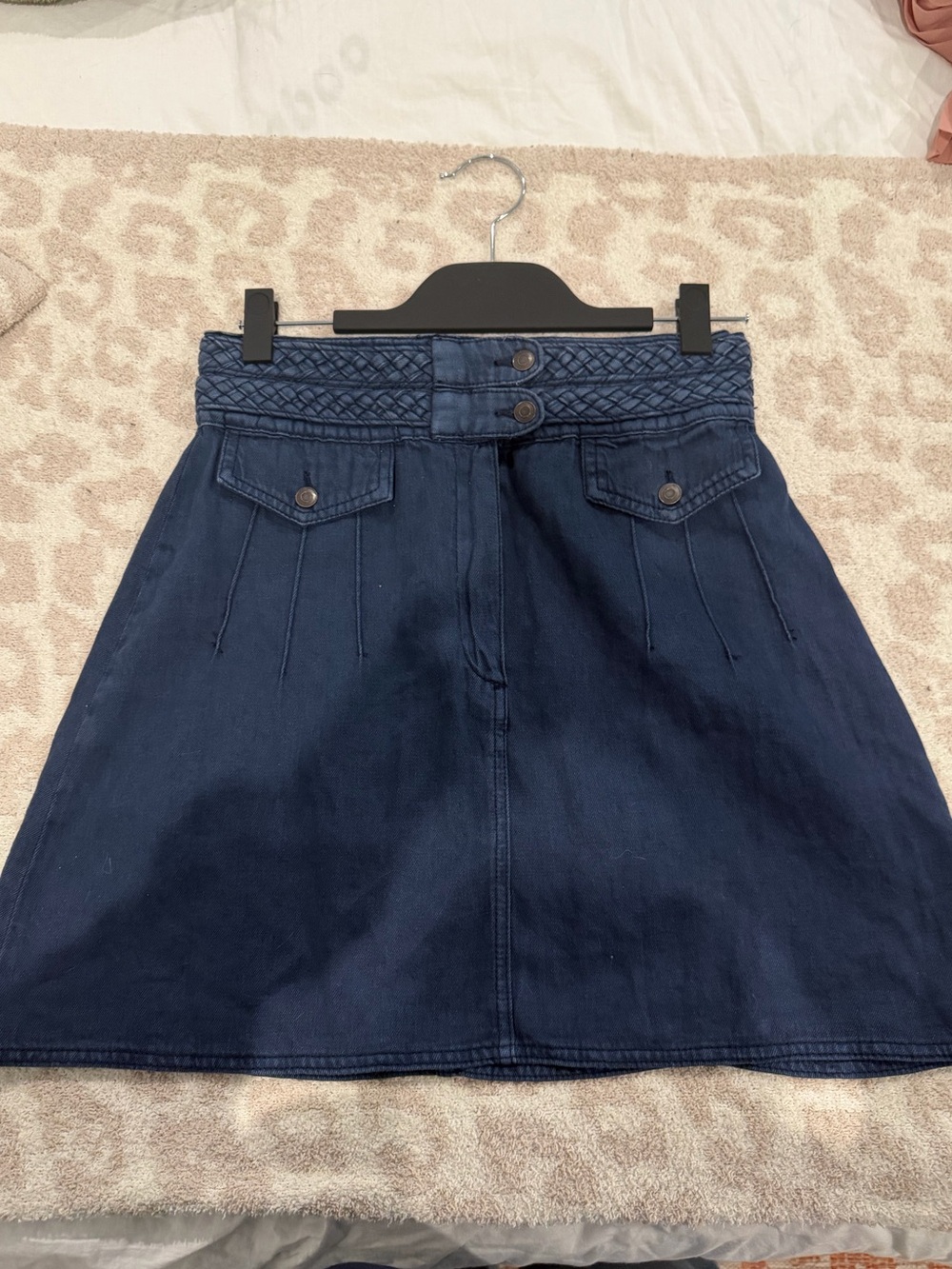 Free People Navy Braided-Waist A-Line Denim Skirt